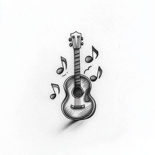 Flat tattoo sketch with guitar and musical note