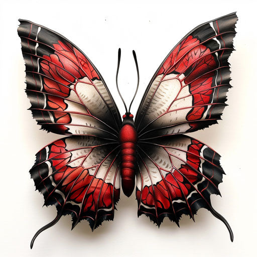 Traditional 3D butterfly in red and black on white background
