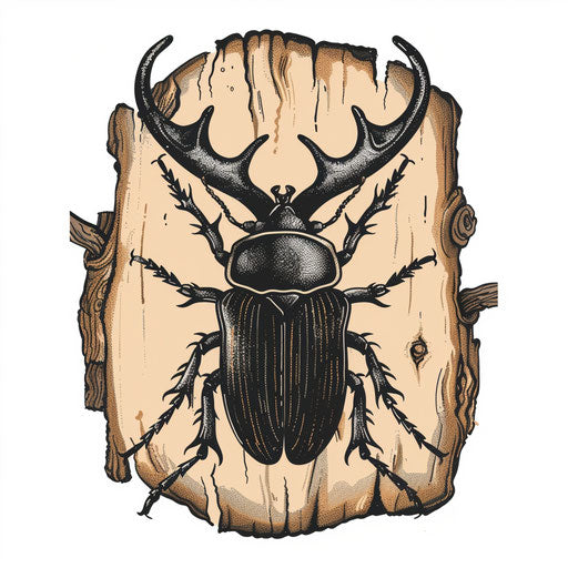 Rustic tattoo sketch of a beetle in woodcut style