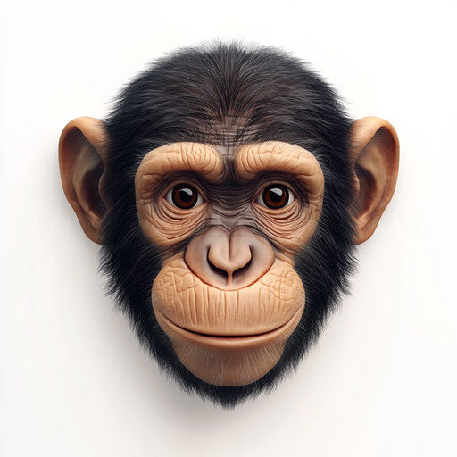 3D monkey face in photorealistic style on a flat white background, isolated clipart