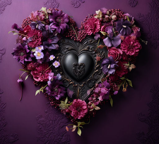 Heart shaped wall decor with purple flowers and string
