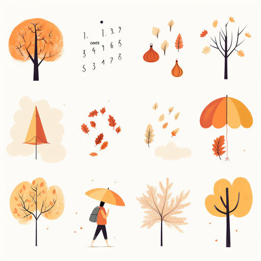 September clipart images in Minimalist style, on white background