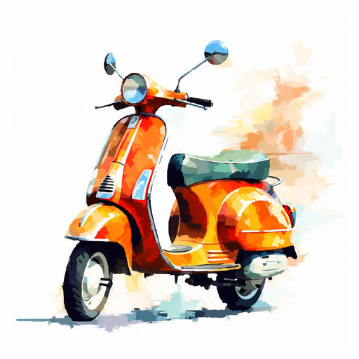 Scooter clipart in the style of Impressionistic Art, on a white background