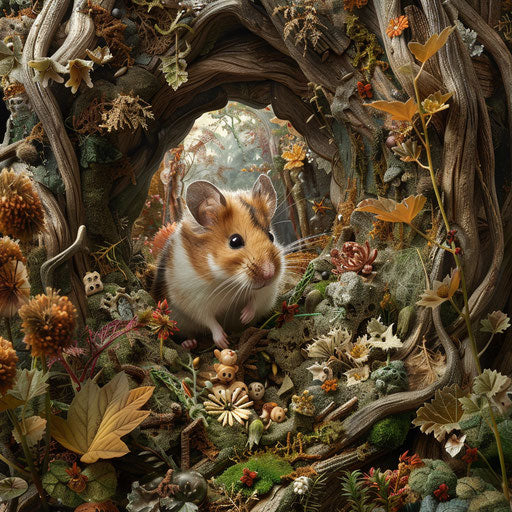 Syrian hamster in a fantastical woodland setting