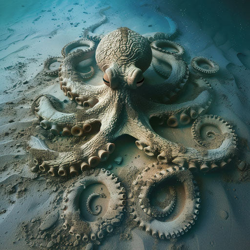 Octopus crafting intricate sand sculpture on ocean floor