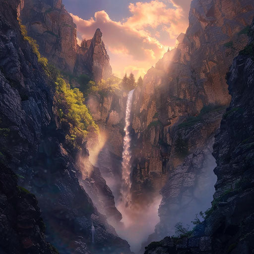 Waterfall with deep shadows and powerful flow