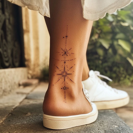 Ankle tattoos for women with minimalist star pattern