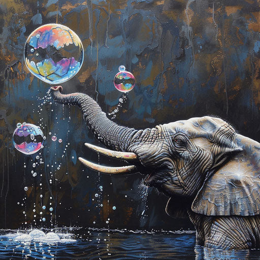 Elephant playing with bubbles in water, curious and intelligent