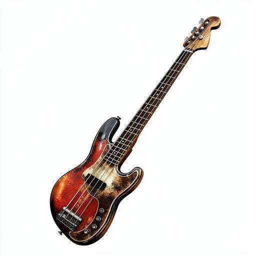 Realistic illustration of a bass guitar, high resolution, isolated