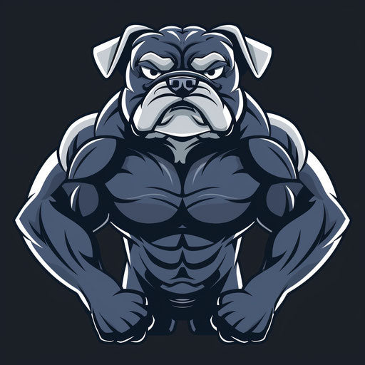 Sporty team emblem with a muscular bulldog on black background