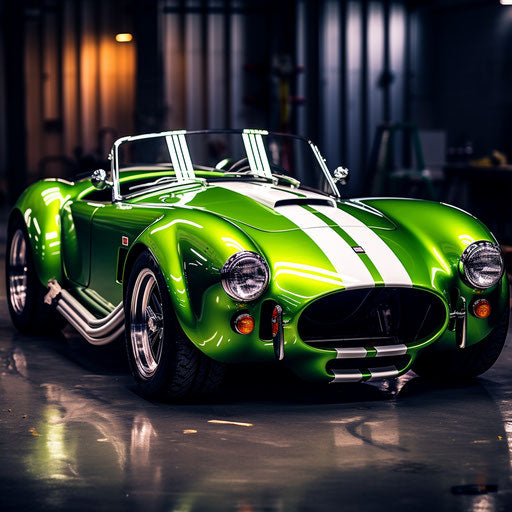Bright green ac shelby cobra car