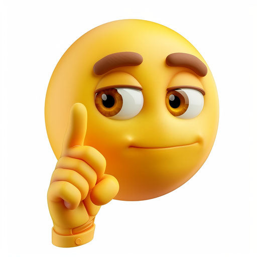 Contemplating yellow hand emoji on white background