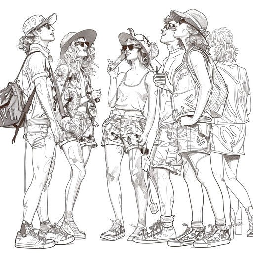 Creative fashion show, playful scene, coloring page