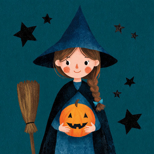 Cheerful young witch celebrating Halloween