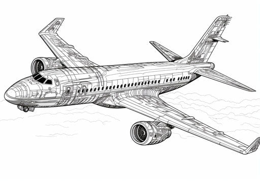 Plane coloring page, hard surface modeling style, lightningwave