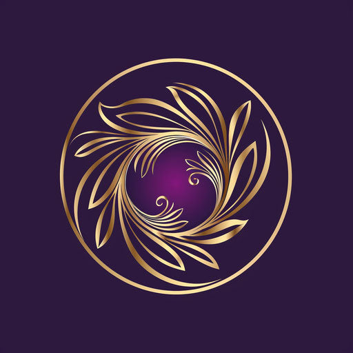 Luxury round logo with gold detailing and a deep purple background
