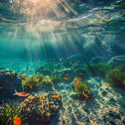 Underwater scene at Golden Beach (Paros), Greece with vibrant marine life