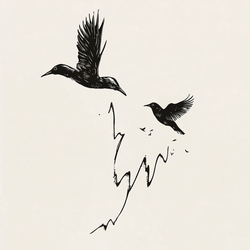 Heartbeat to bird silhouette in clipart tattoo style