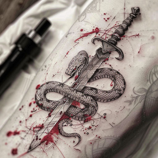 Sketch of snake coiled around a dagger