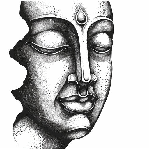 Serene Buddha face for dotwork tattoo