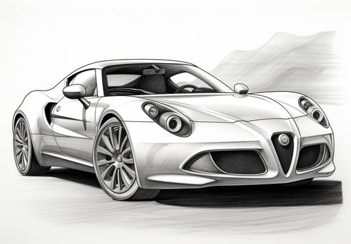 Printable sports car coloring page, luminous shadowing style