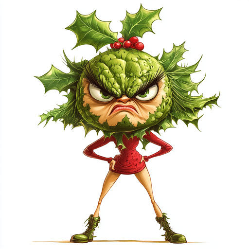 Humorous caricature of a holly caricature with human characteristics