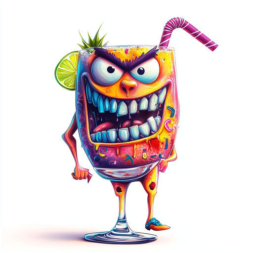 Humorous caricature of a cocktail with human characteristics