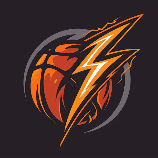 Dynamic basketball logo with lightning bolt on dark grey background