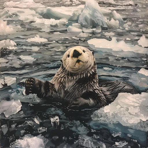 Sea otter navigating through ice floes