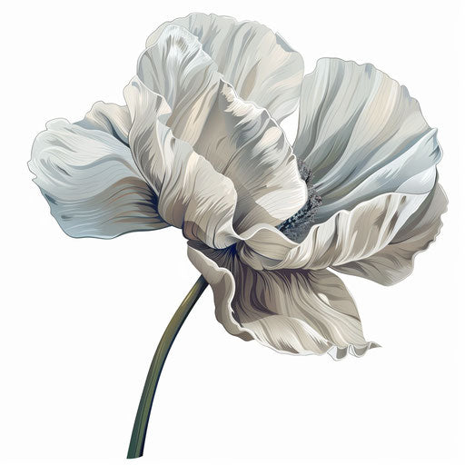Poppy illustration in photorealistic style with flat white background
