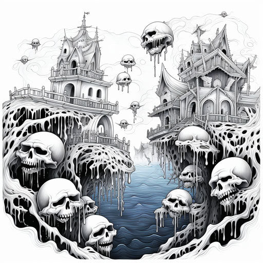 Whimsical Halloween Ghosts, Frostpunk Style, Cartoon Humor