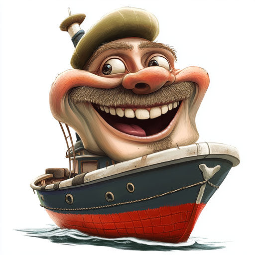 Humorous caricature of a boat with human characteristics