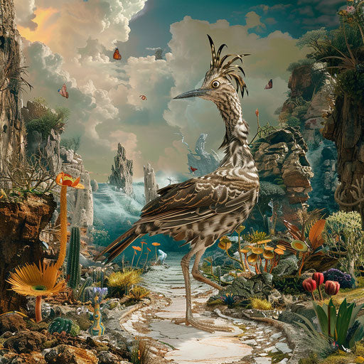 Roadrunner bird in fantastical scene