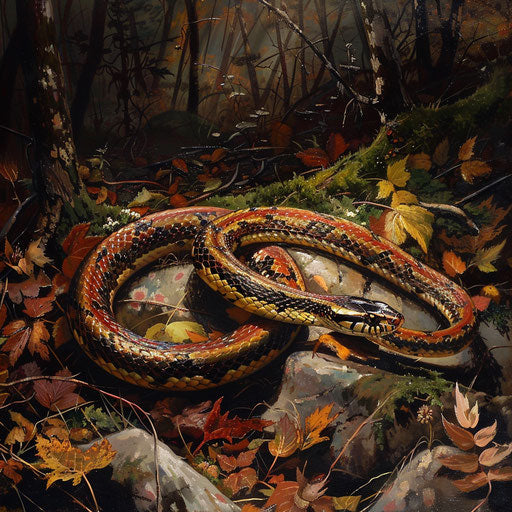 A ribbon snake moving through the forest floor