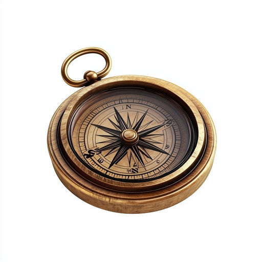 3D compass on white background, realistic style, isolated clipart