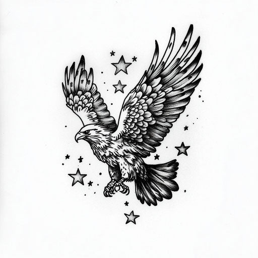 Cool black and white small tattoo with eagle and stars