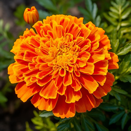 Wild orange marigold flower in ultra detailed multi-layered style