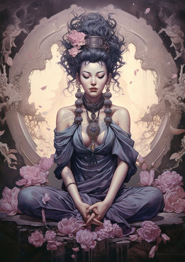 Buddha meditation in tattoo-inspired style