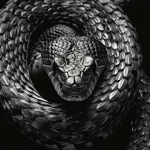 Garter snake in black and white, textured scales