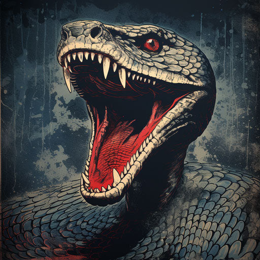 Snake with open mouth on textured background, vintage poster style