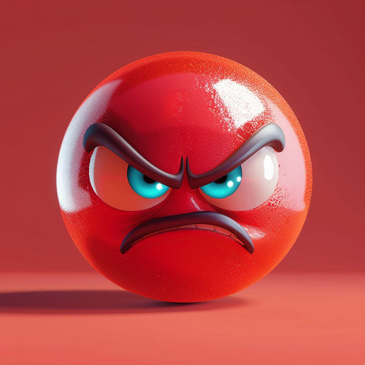 Red angry emoticon with blue eyes