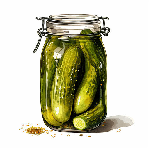 Pickles illustration in the style of oil painting, on a white background