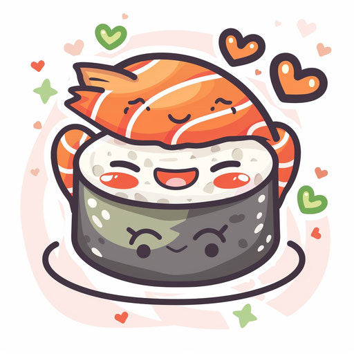 Cute cartoon of sushi with salmon in minimalistic style