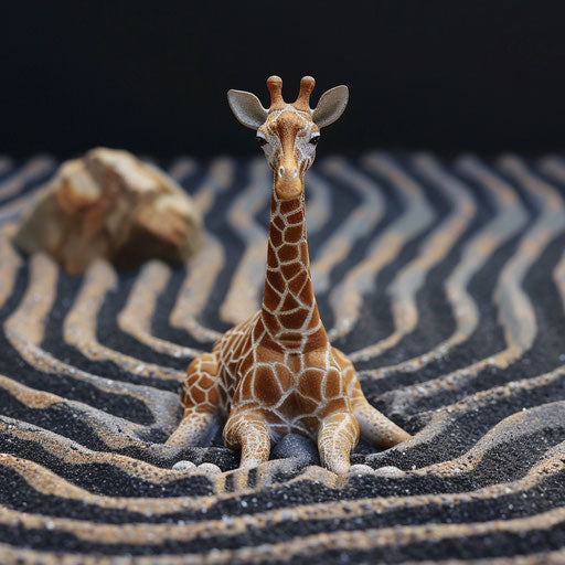 Peaceful Zen garden with a mindful giraffe monk
