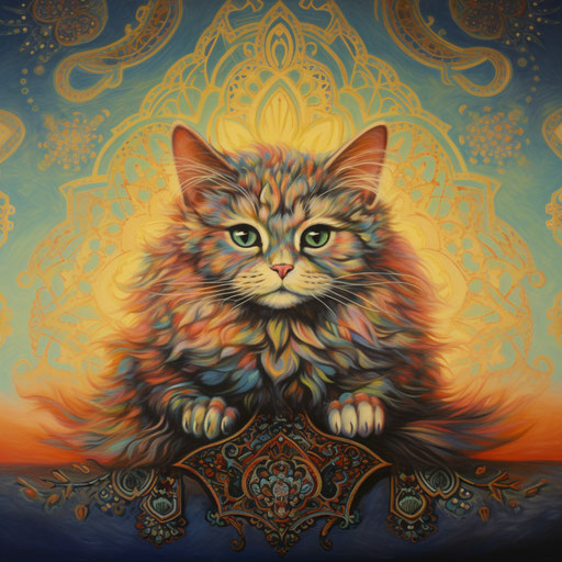 Louis Wain cat lying on a carpet