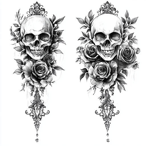 Clipart style flat arm tattoo sketch with dark gothic theme