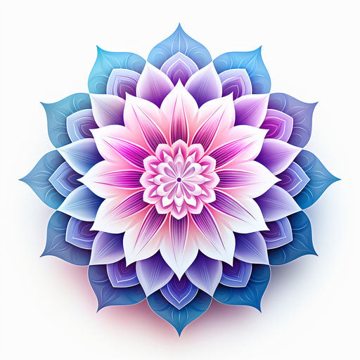 Pink and blue floral mandala on white background