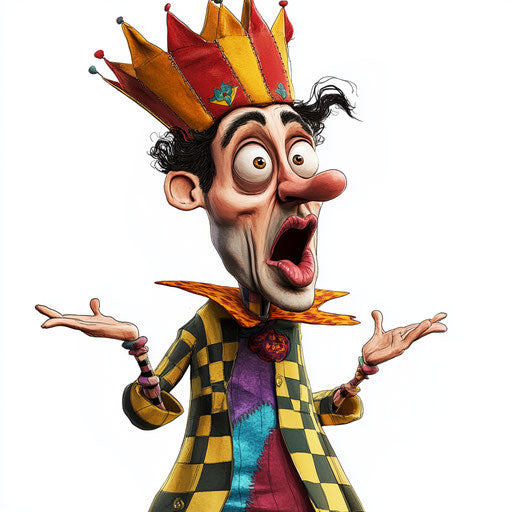 Humorous caricature of a king with exaggerated human characteristics