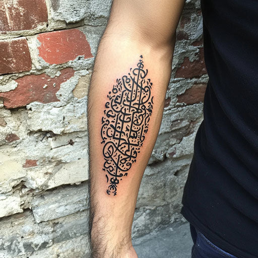 Arabic tattoo with intricate calligraphy on forearm