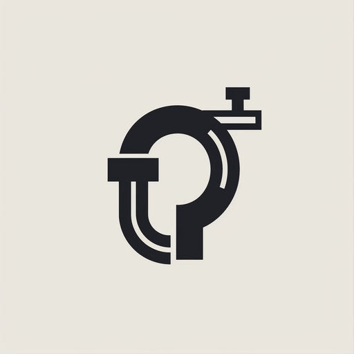 Minimalist plumbing logo with grey background and simple shapes